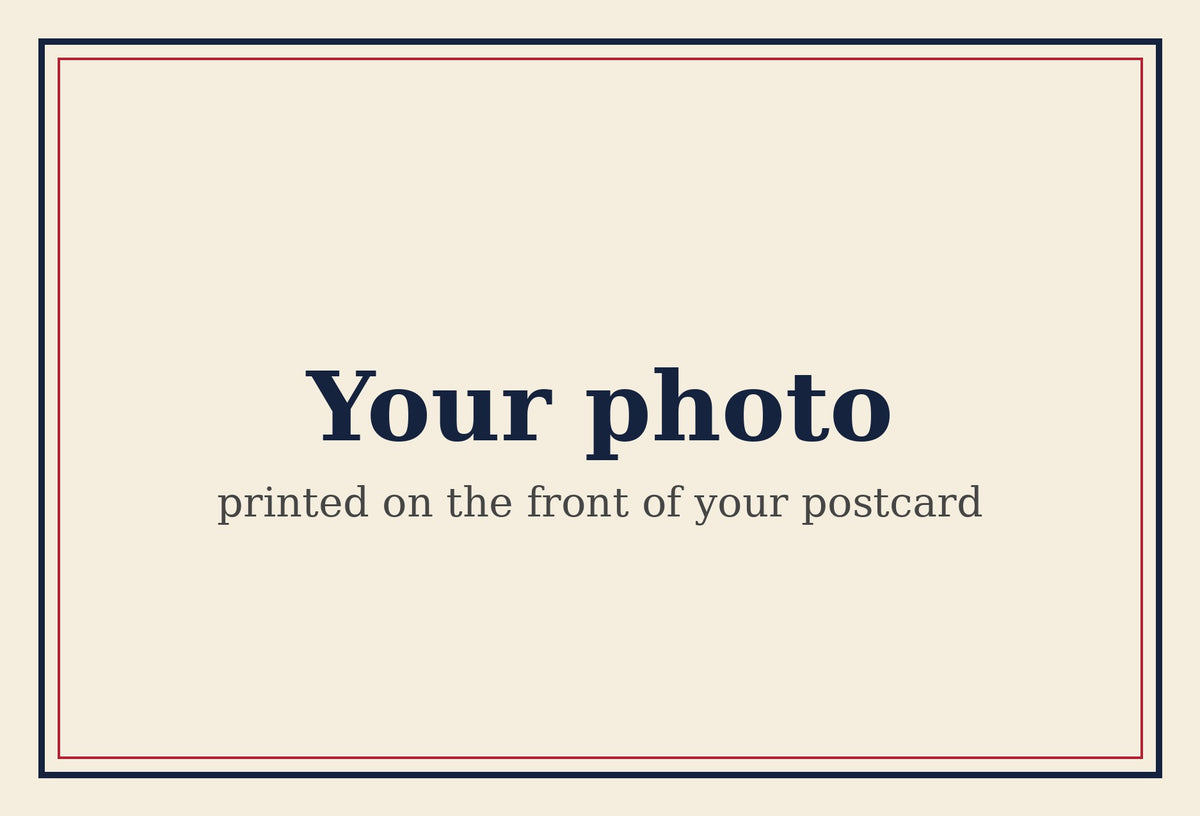 Placeholder card reading Your photo, printed on the front of your postcard